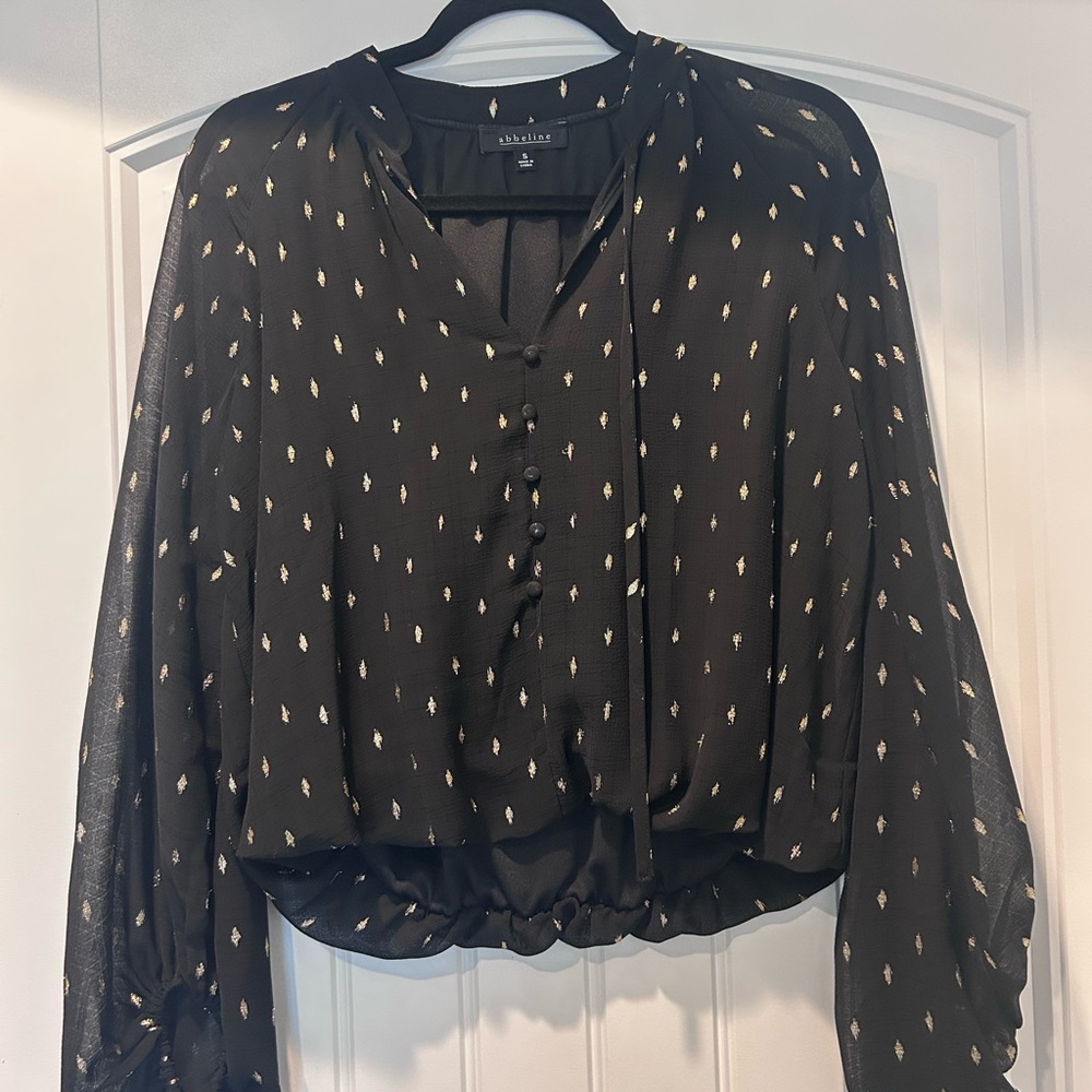 Abbeline Black Blouse with Gold Accents